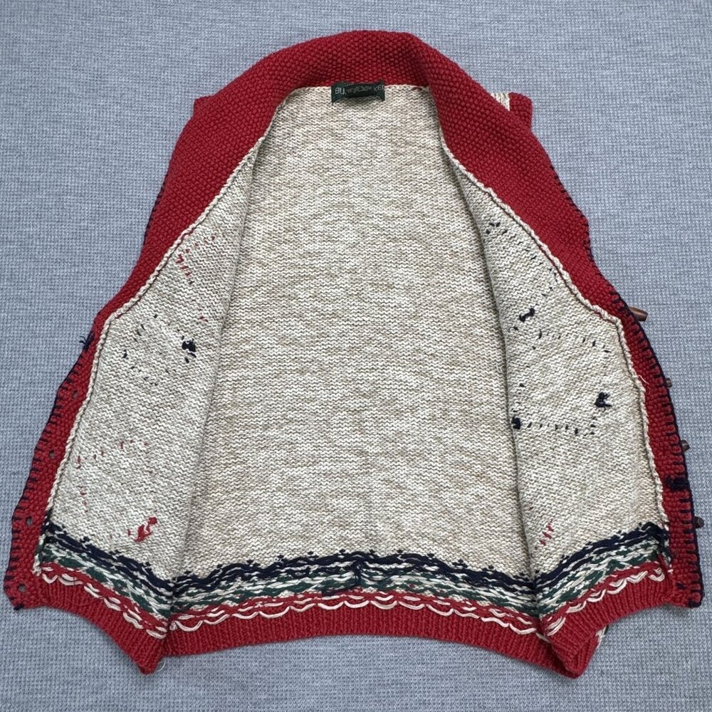 Vtg Bushwacker Womens Small Patchwork Holiday Sweater Vest Red Beige Button Knit - Picture 5 of 15